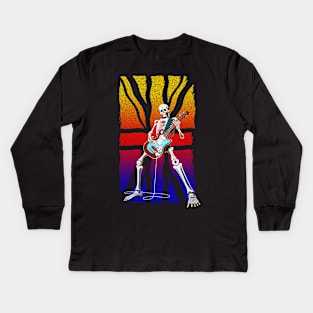 Skeleton Guitar Player, Playing Rock And Roll, Heavy Metal with UK flag in rainbow colors Kids Long Sleeve T-Shirt